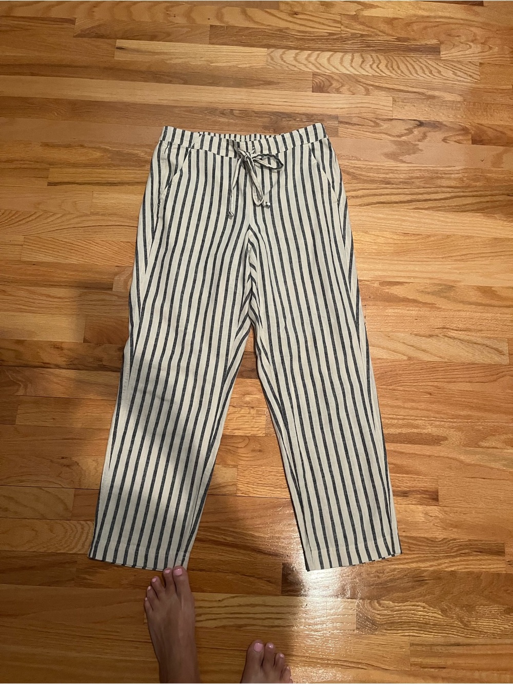 J. Crew Black & White Striped Straight-Leg Drawstring Pants